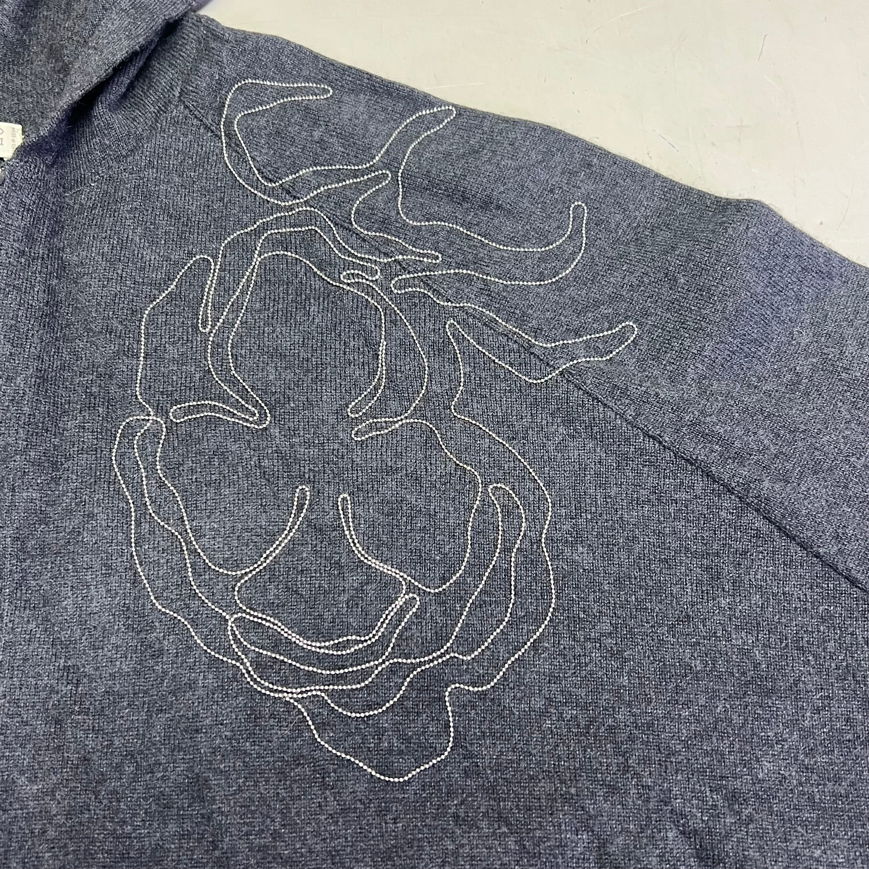 BRUNELLO CUCINELLI Mid Sleeve Cashmere Sweater Flower Detail Women's Sz L Grey