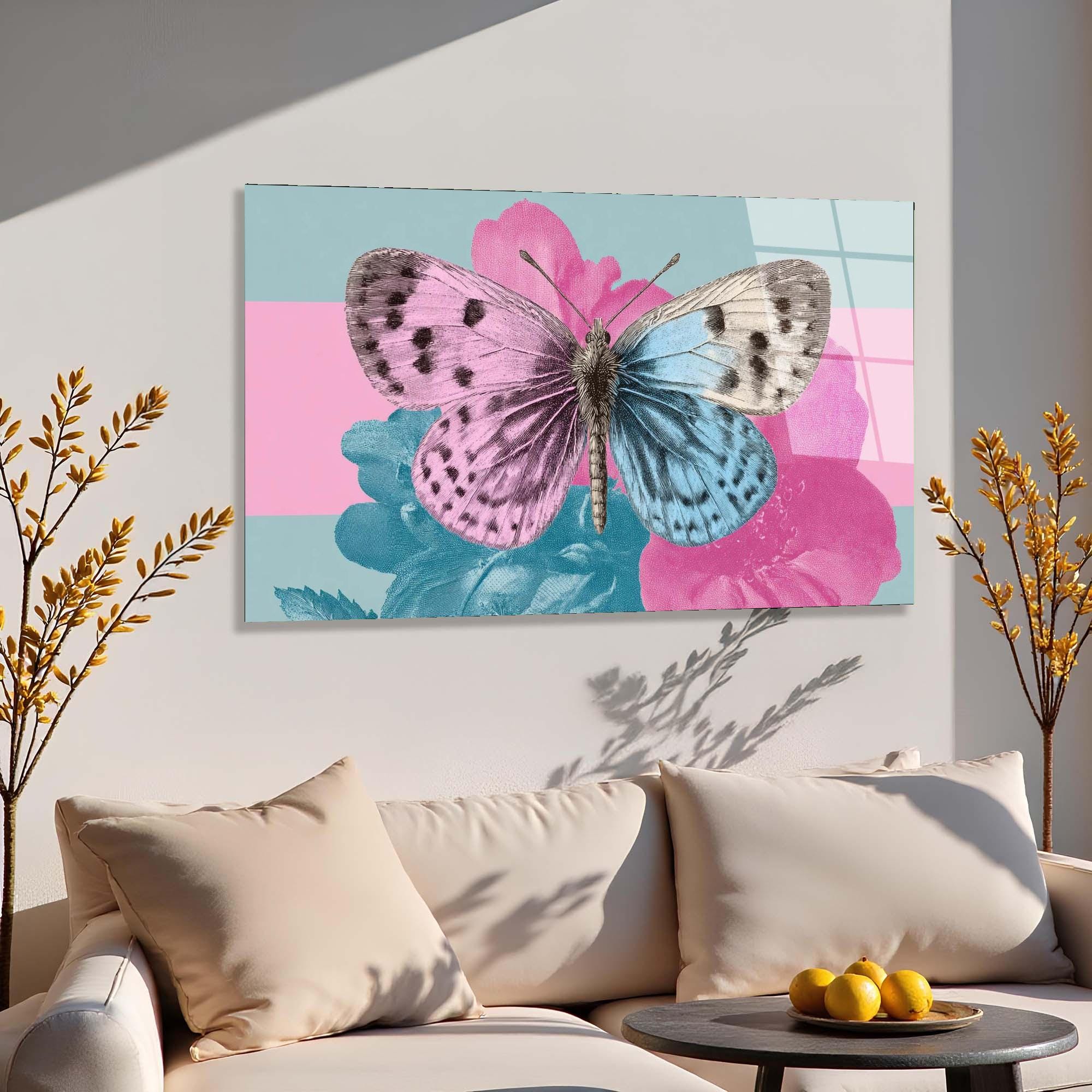 Pastel Butterfly Tempered Glass Wall Art | Modern Floral Decor