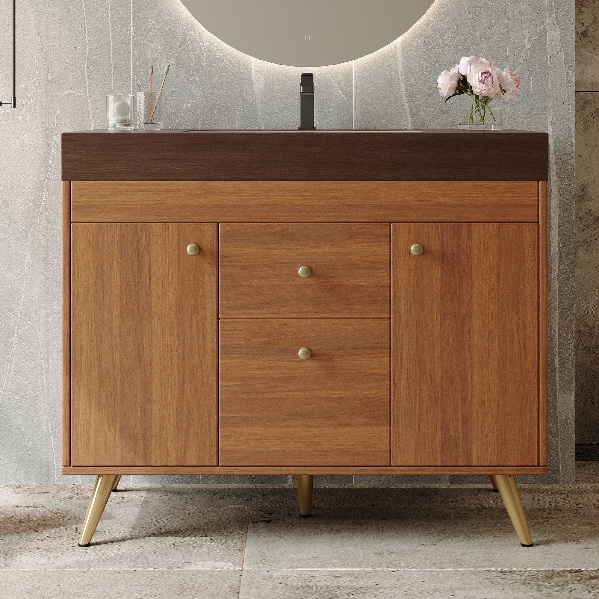 36" Modern Freestanding Bathroom Vanity with Sintered Stone Top