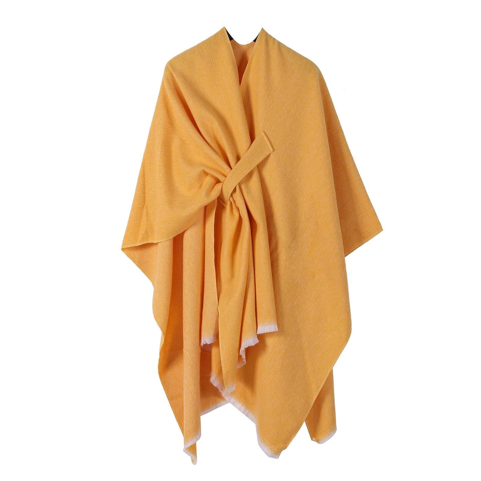 Autumn and winter solid color fashionable imitation cashmere shawl plain color split open cape