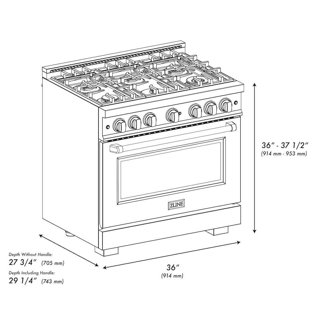 ZLINE 36" Select Gas Range Convection Gas Oven Black Stainless Steel Gold HGRBZ-36-G