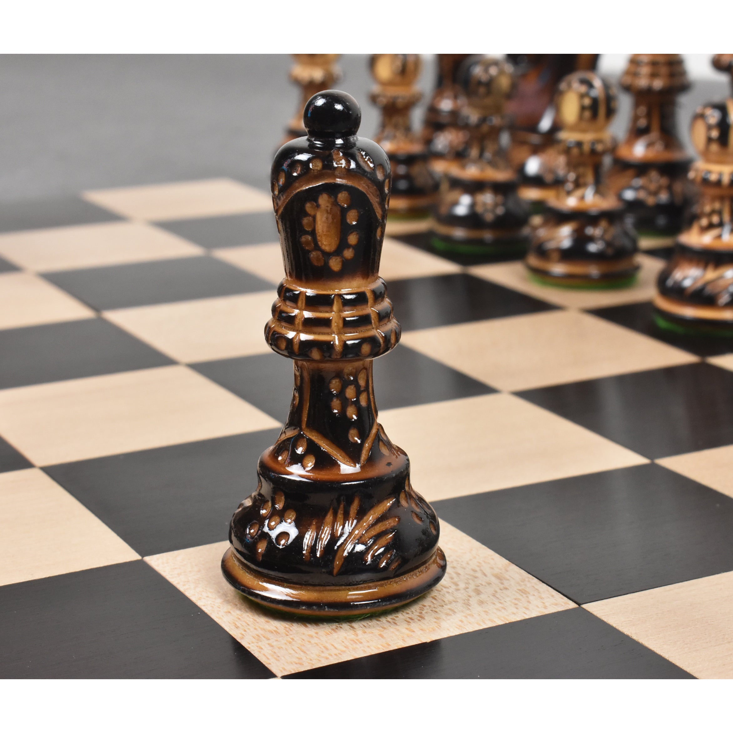 3.75" Artisan Carving Burnt Zagreb Chess Set- Chess Pieces Only - Weighted Boxwood