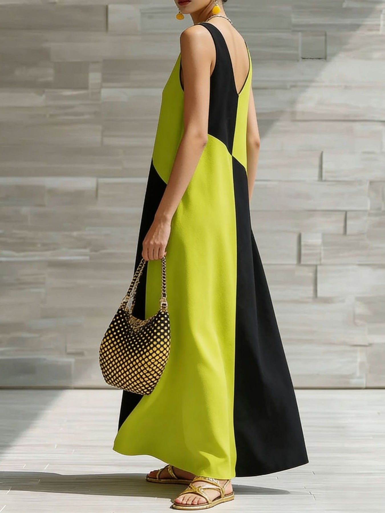 Color Block Sleeveless Maxi Dress