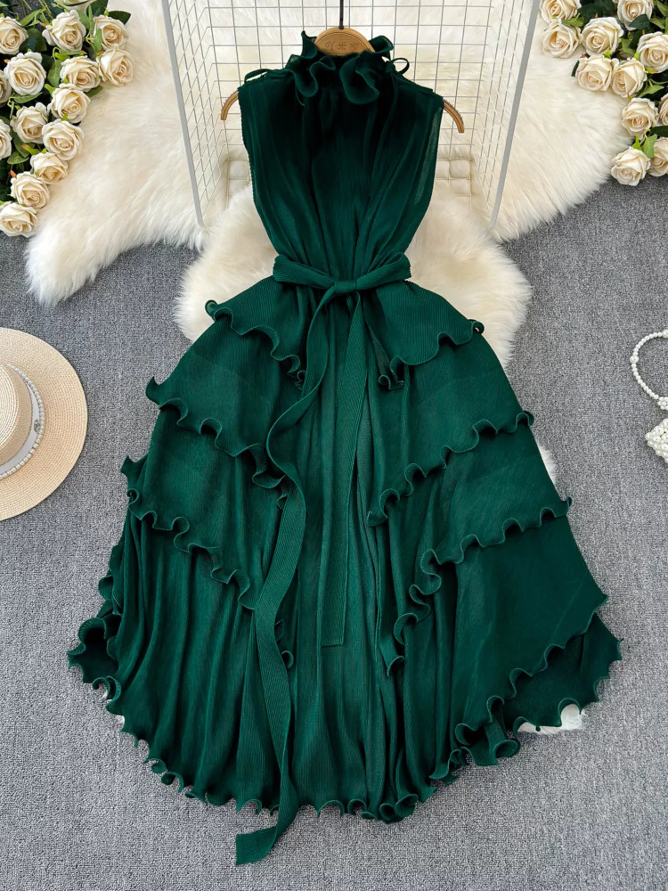 Ruffled Tiered Sleeveless Midi Dress