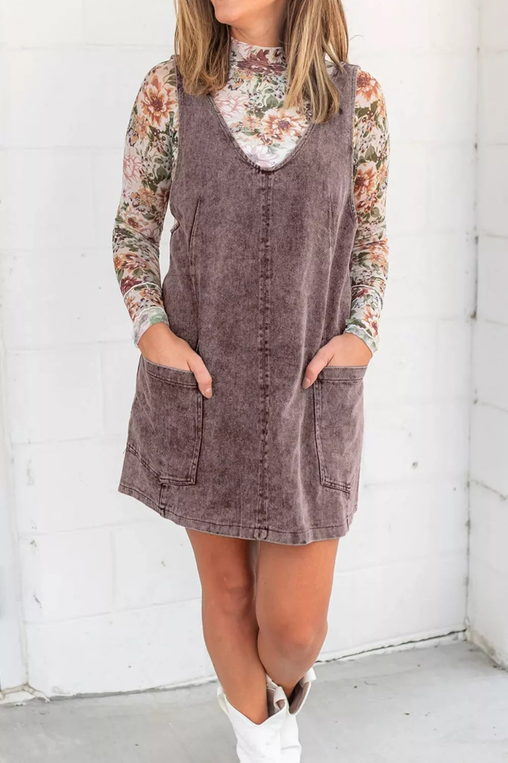 Vintage Wash Denim Overall Dress