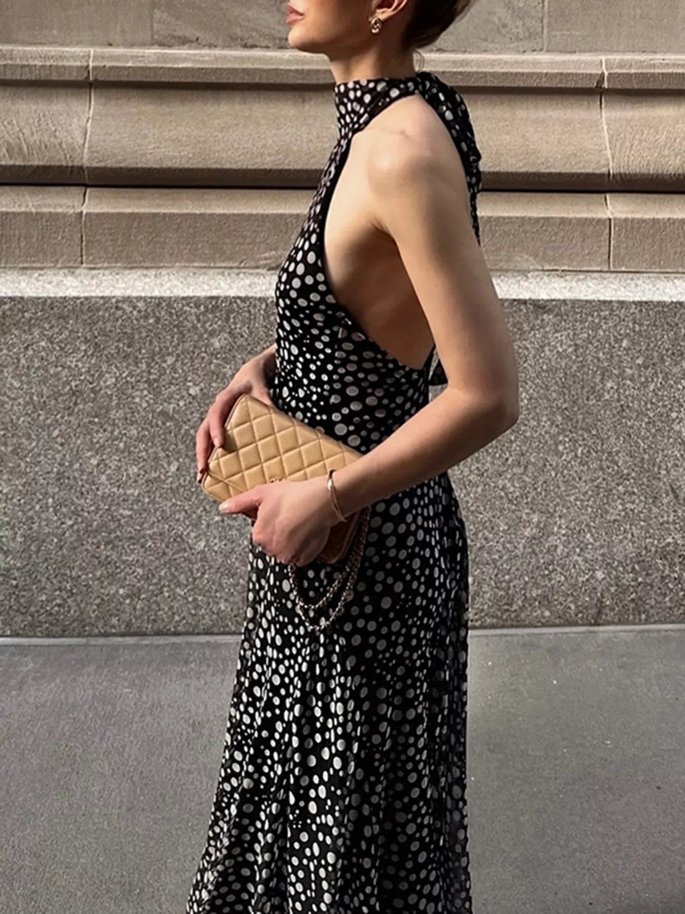 Halter Neck Polka Dot Maxi Dress