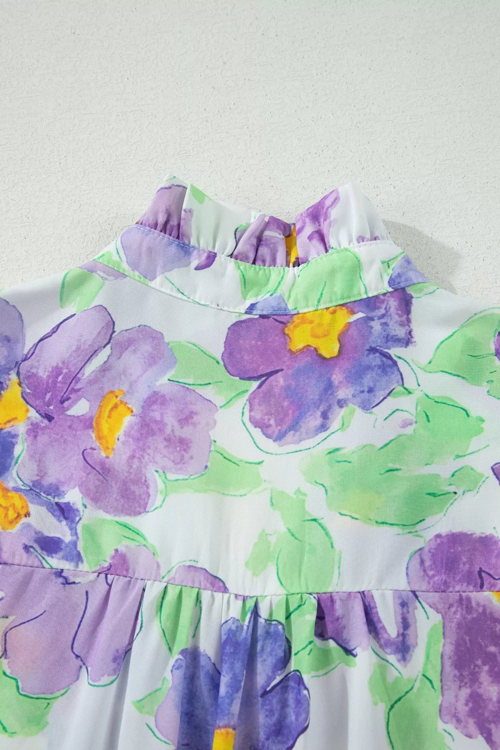 Floral V Collar Short Sleeve Tiered Ruffle Mini Dress