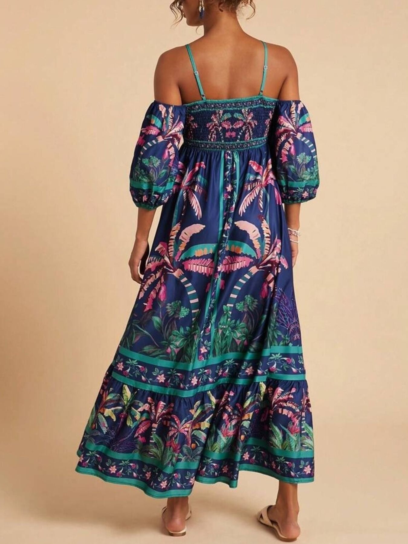 Tropical Print Spaghetti Strap Maxi Dress