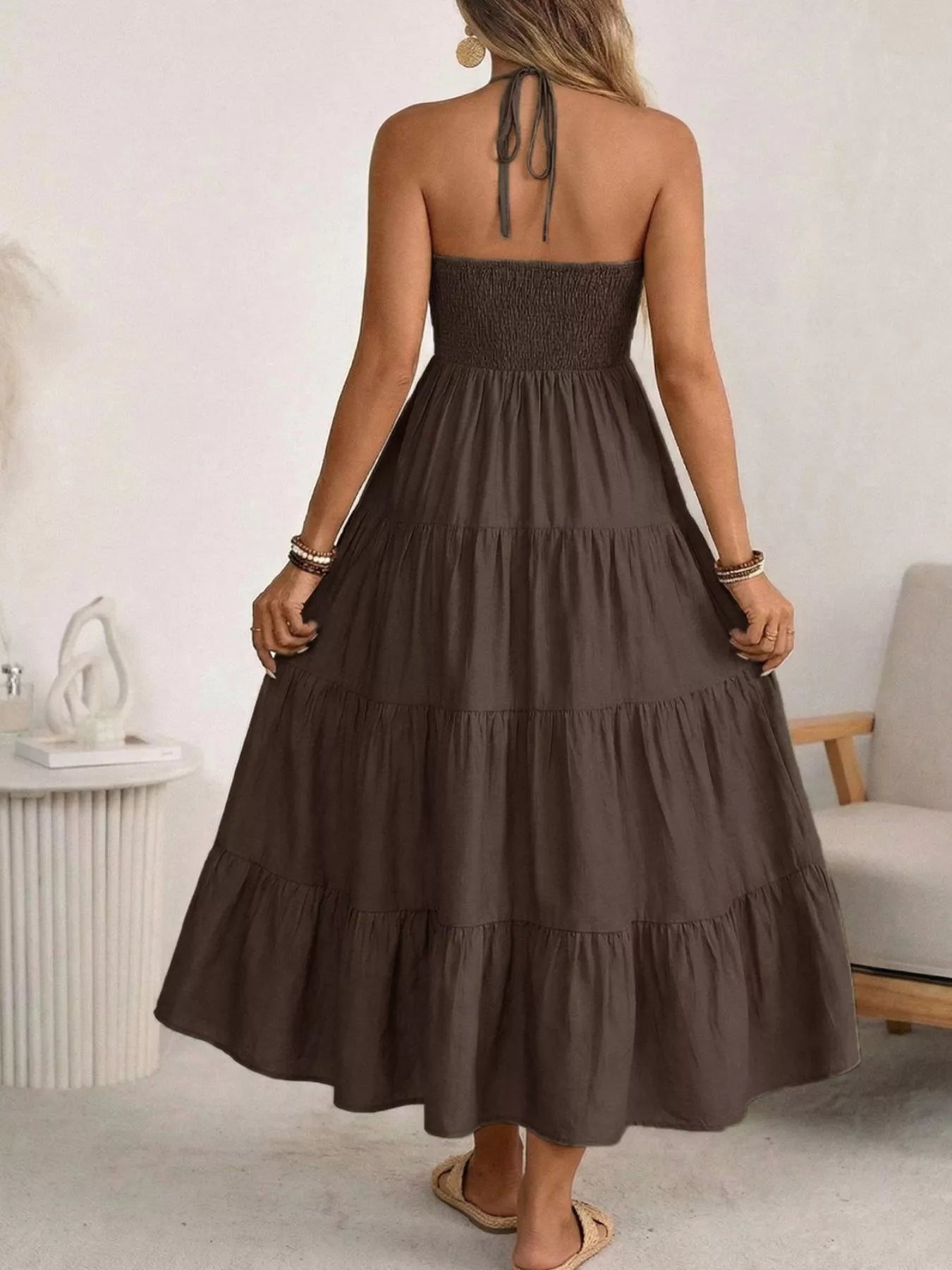 Halter Neck Tiered Midi Dress