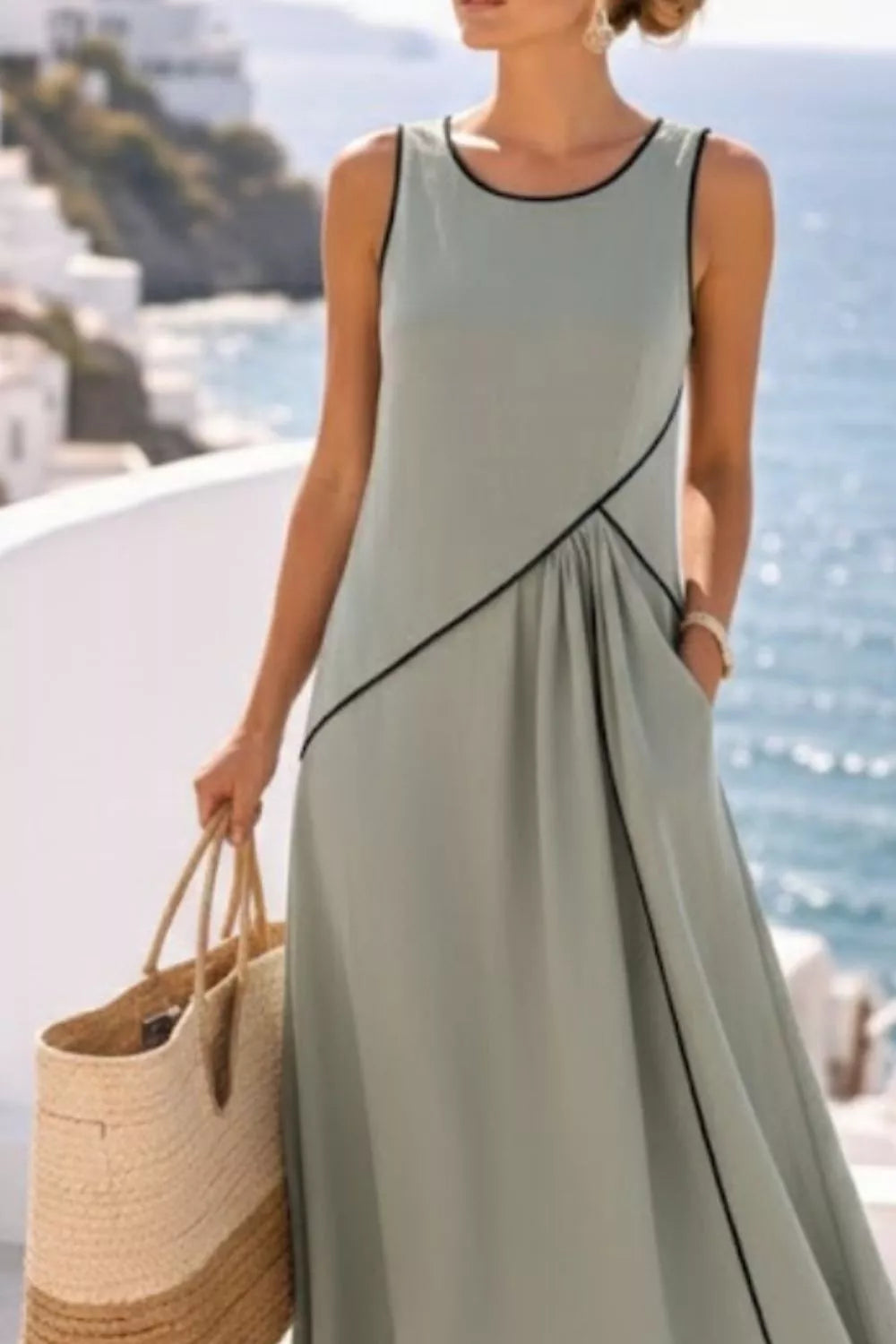 Sleeveless Casual Maxi Dress with Contrast Trim