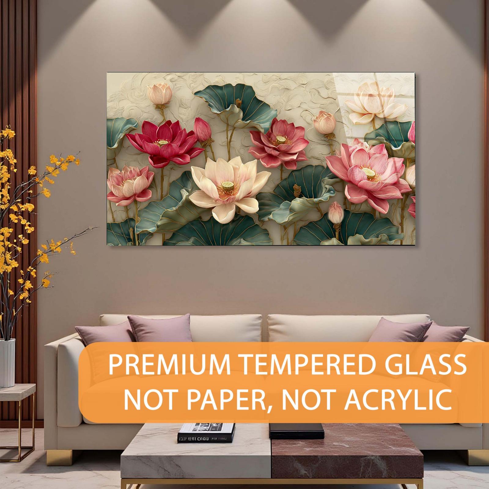 Lotus Flower Tempered Glass Wall Art | Elegant Botanical Decor