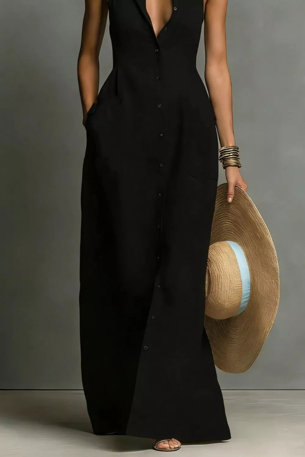 Sleeveless Button-Down Maxi Dress