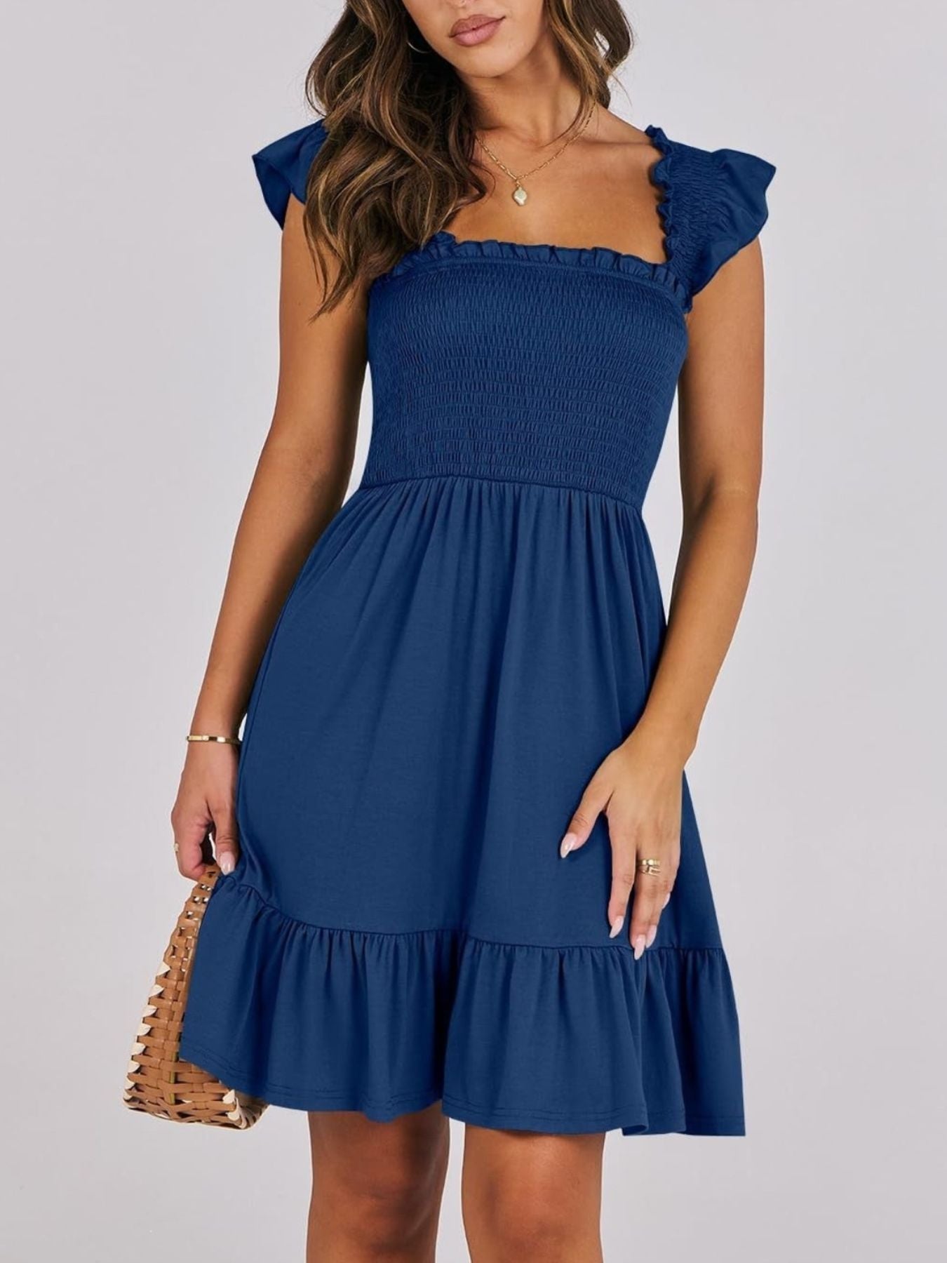Smocked Ruffle Hem Mini Dress