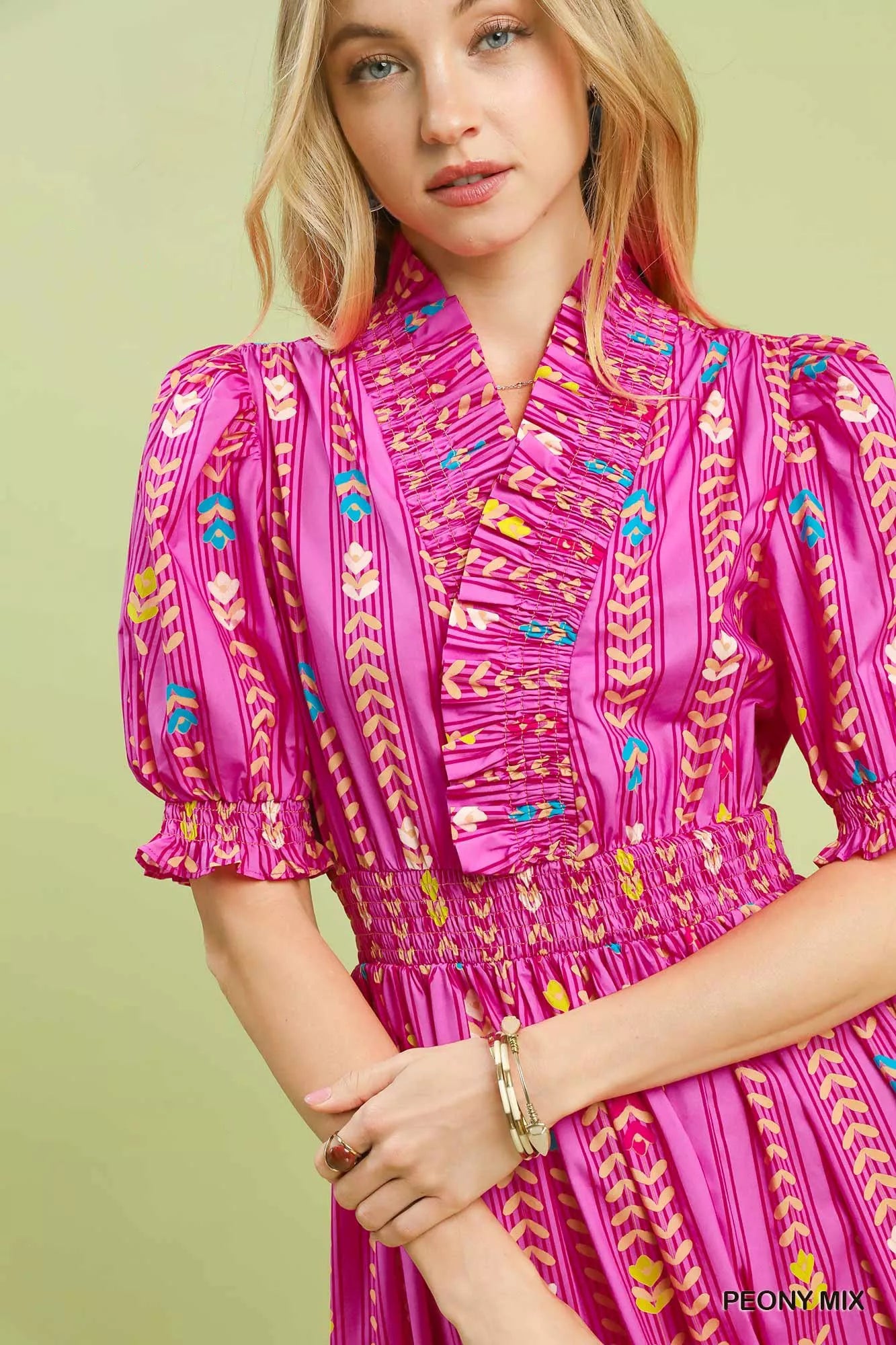 Umgee Vibrant Ruffle Smocked Midi Dress