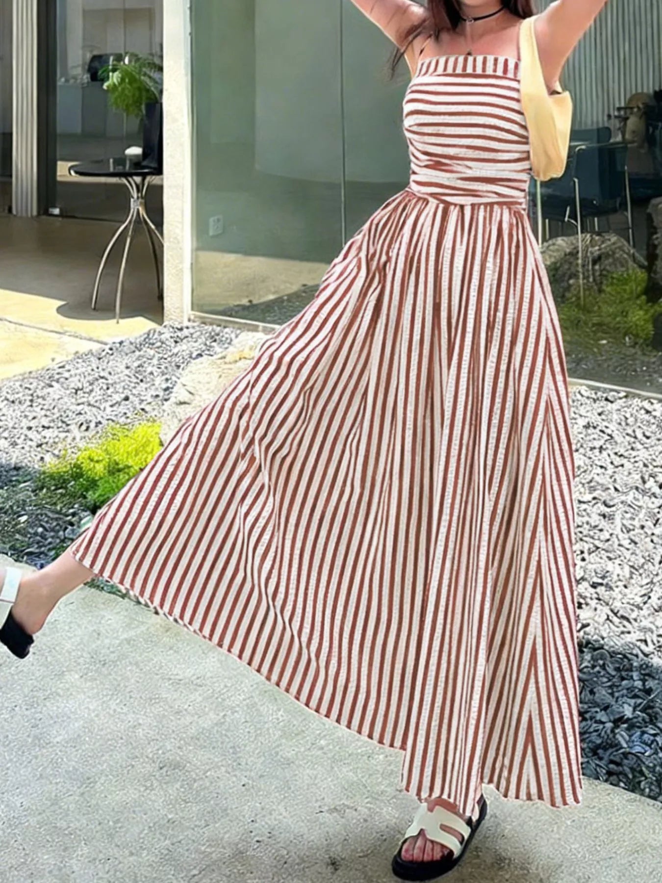 Striped Spaghetti Strap Casual Maxi Dress