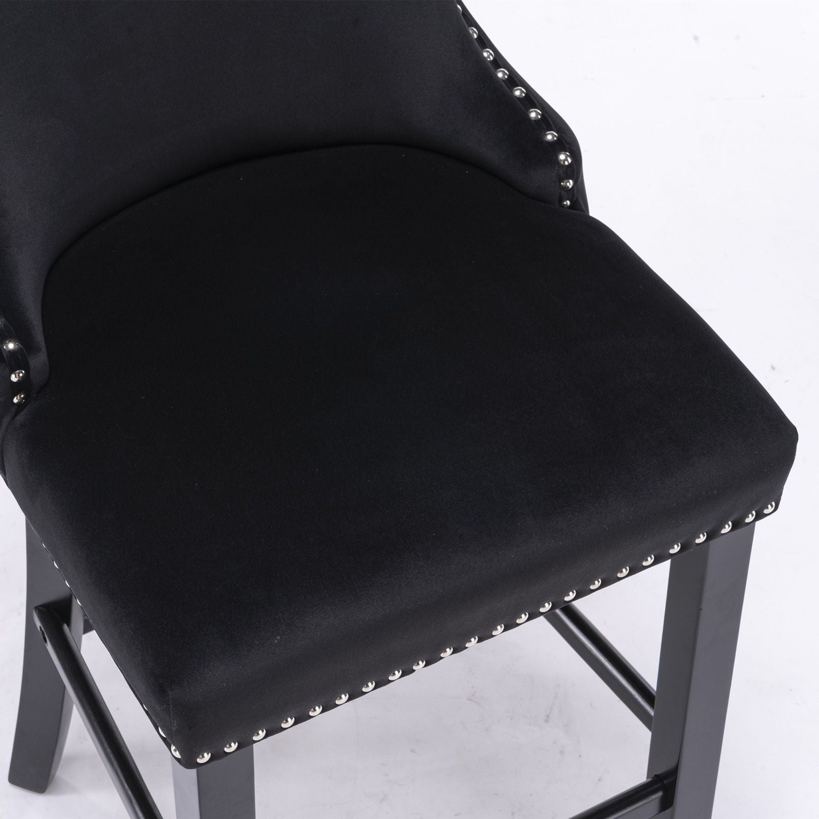 Contemporary Upholstered Wing-Back Barstools With Button Tufted Decoration And Wooden Legs, And Nailhead Trim, Leisure Style Bar Chairs, Bar Stools (Set of 2)