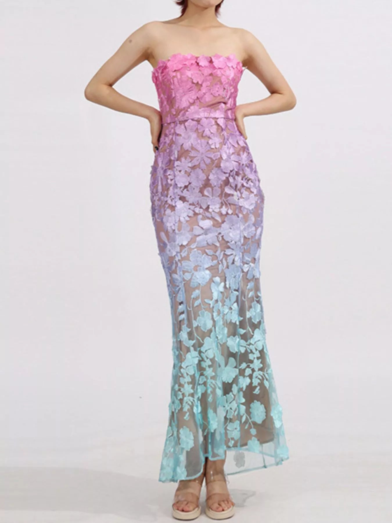 Floral Embroidered Tube Maxi Dress