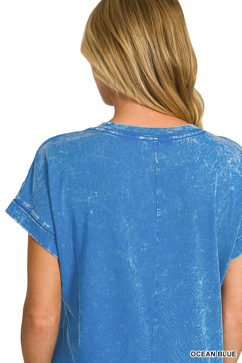 Zenana Washed Exposed Seam Short Sleeve T-Shirt Dress
