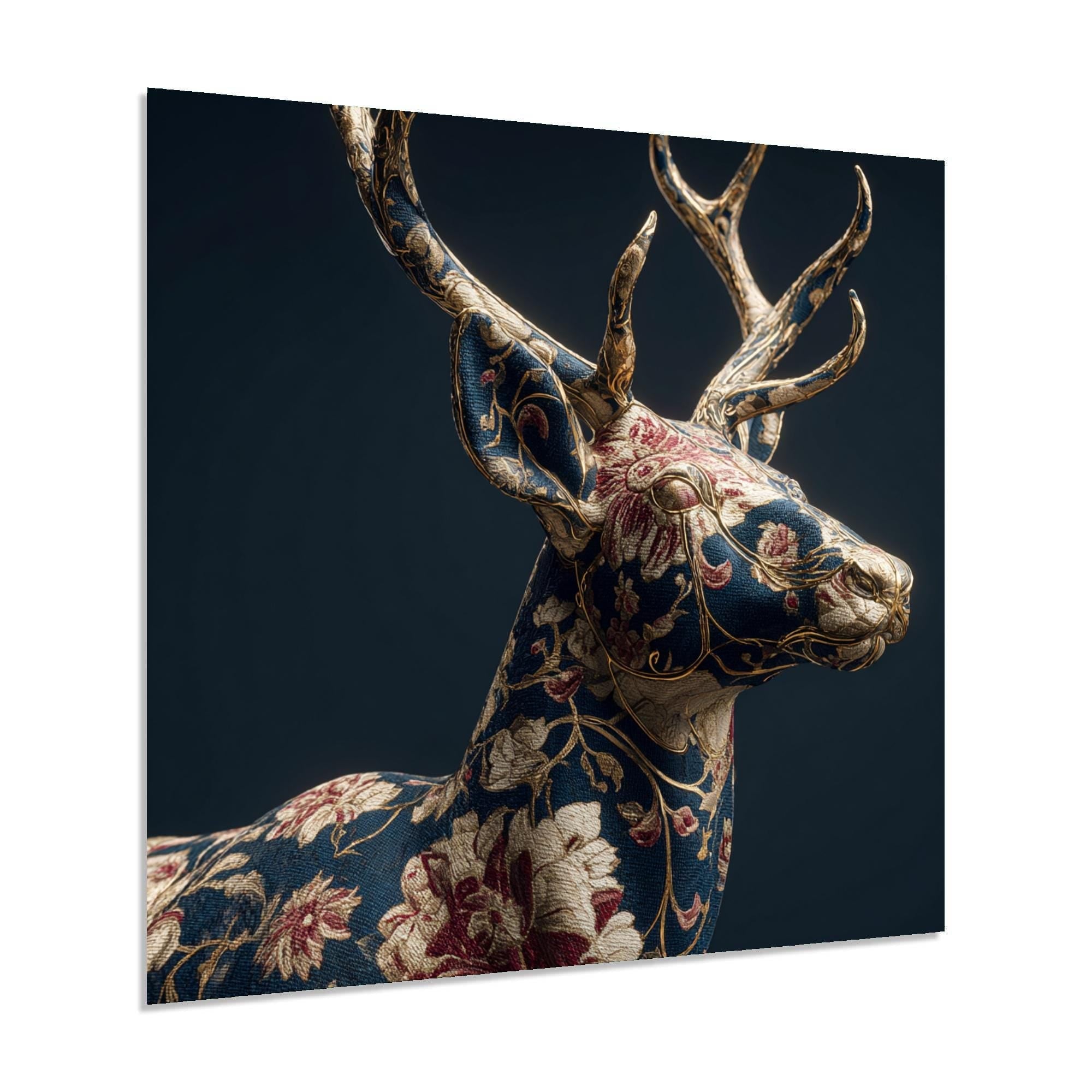 Floral Deer Tempered Glass Wall Art | Rustic Animal Portrait