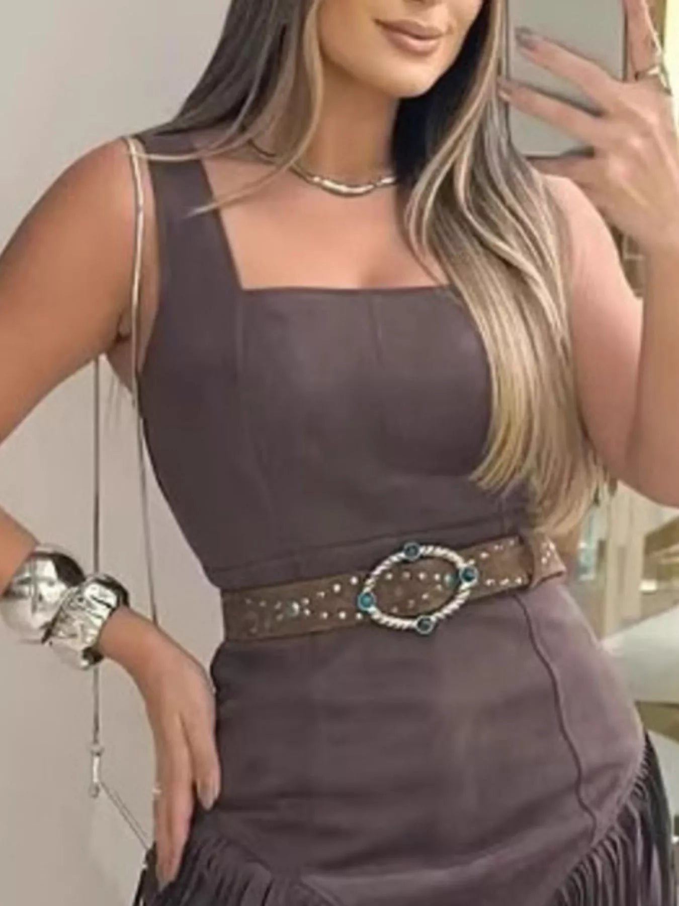 Sleeveless Fringed Mini Dress