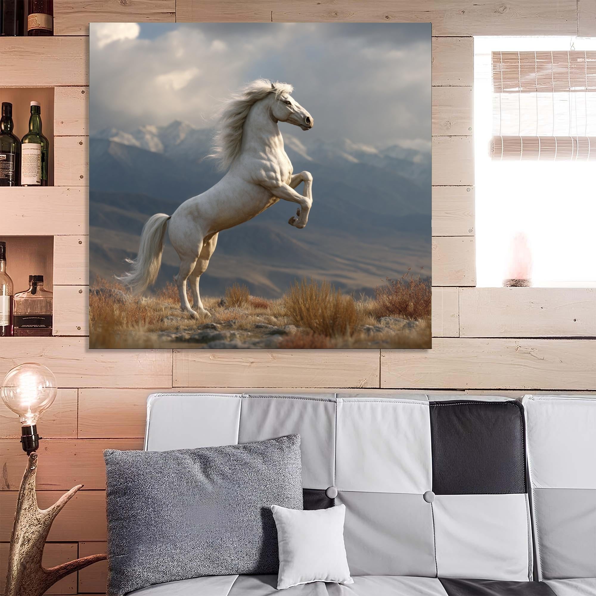 Majestic White Horse Tempered Glass Wall Art | Rustic Wildlife Decor