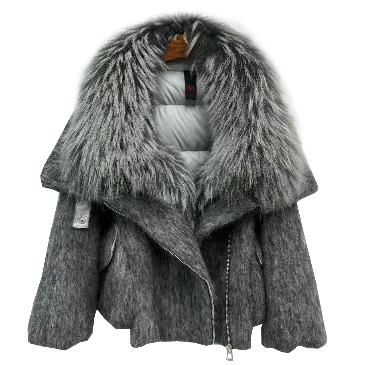 Womens Down Jacket With A Luxurious Cashmere Fur And Raccoon-Fur Collar