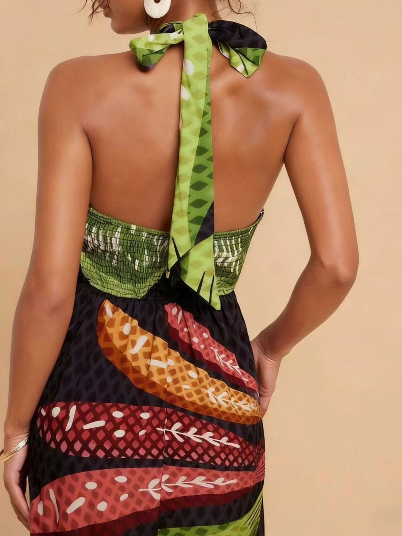 Tropical Print Halter Neck Midi Dress