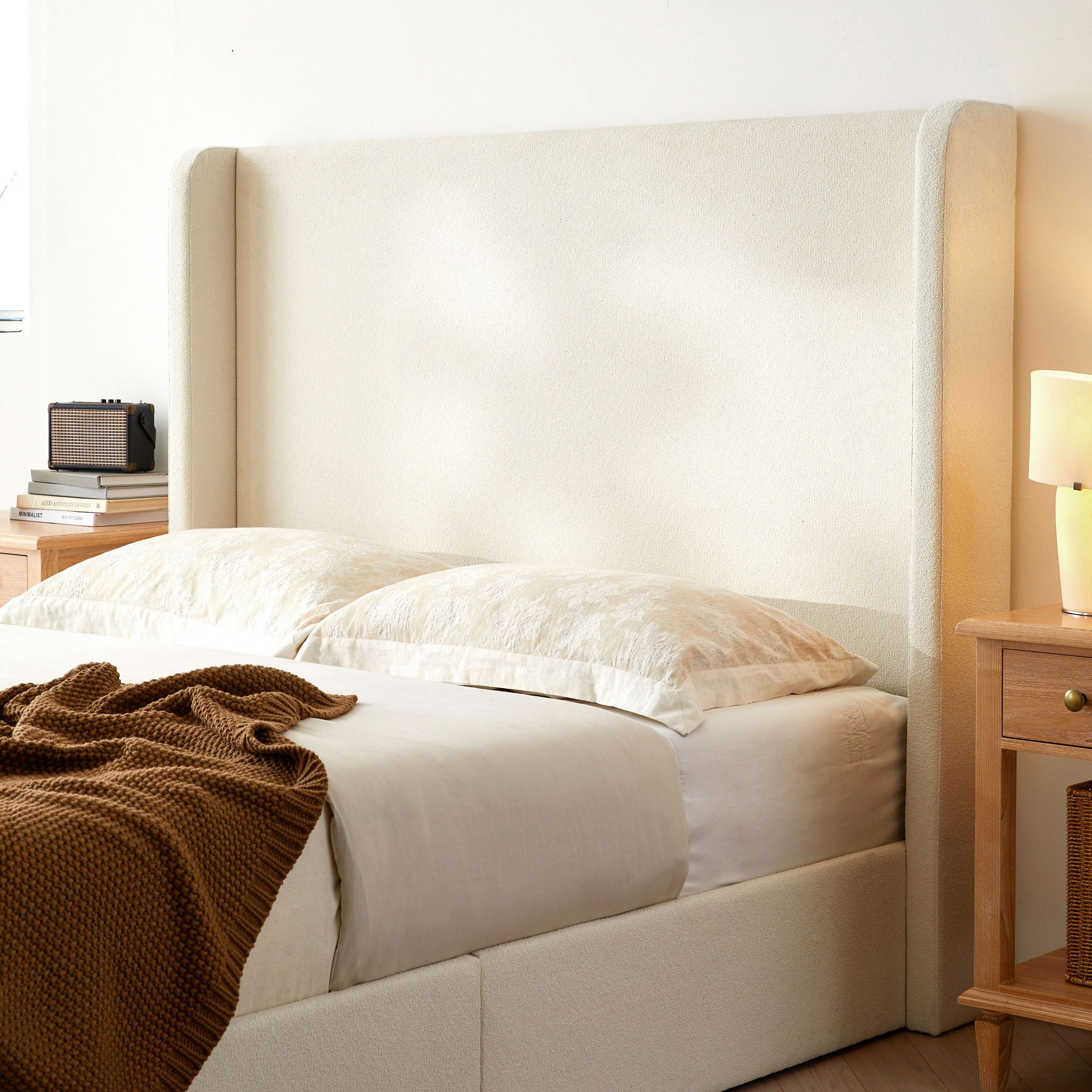 Carmen - King Size Upholstered Wingback Bed - Ivory