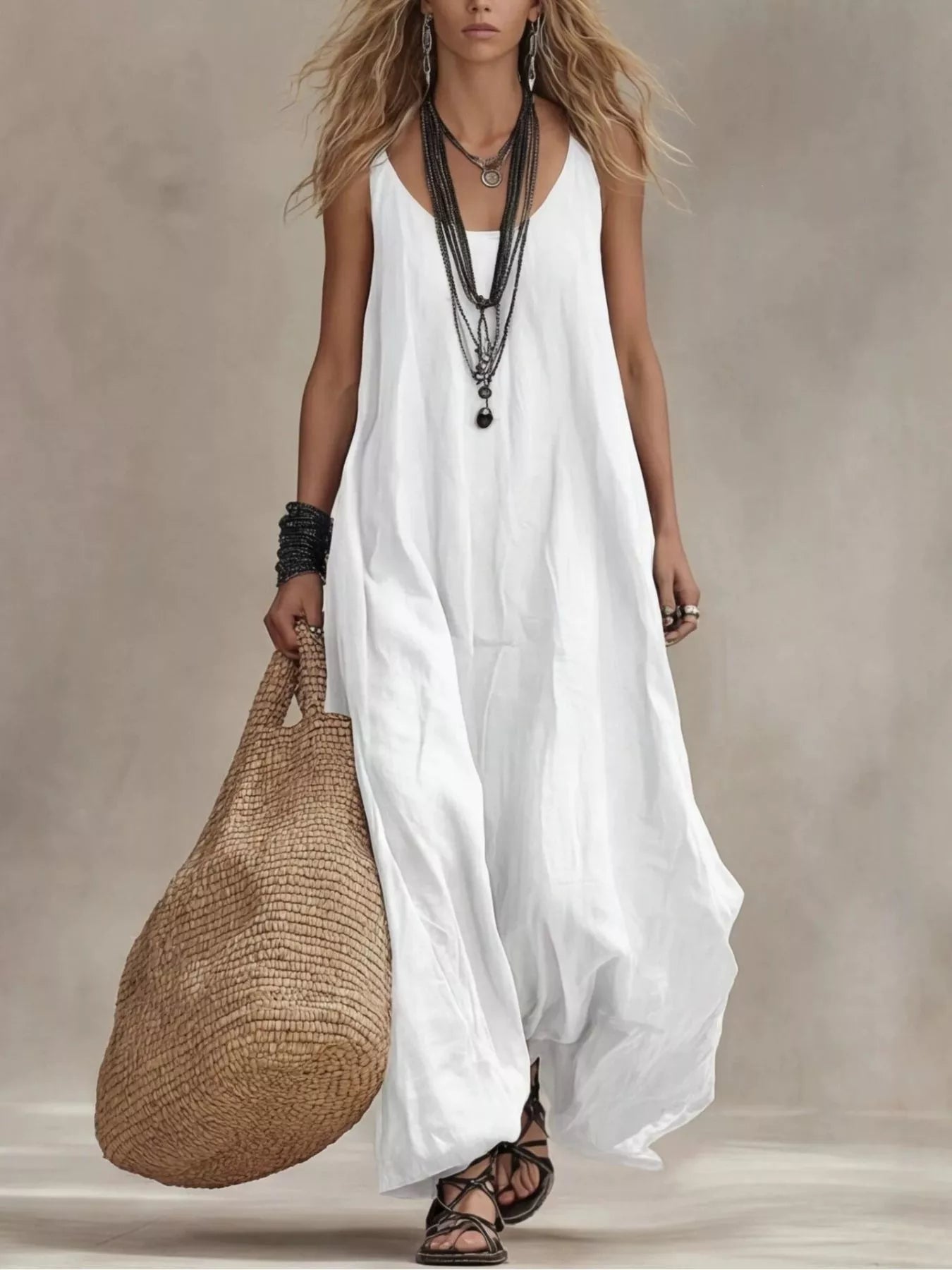 Full Size Scoop Neck Sleeveless Maxi Dress Plus Size