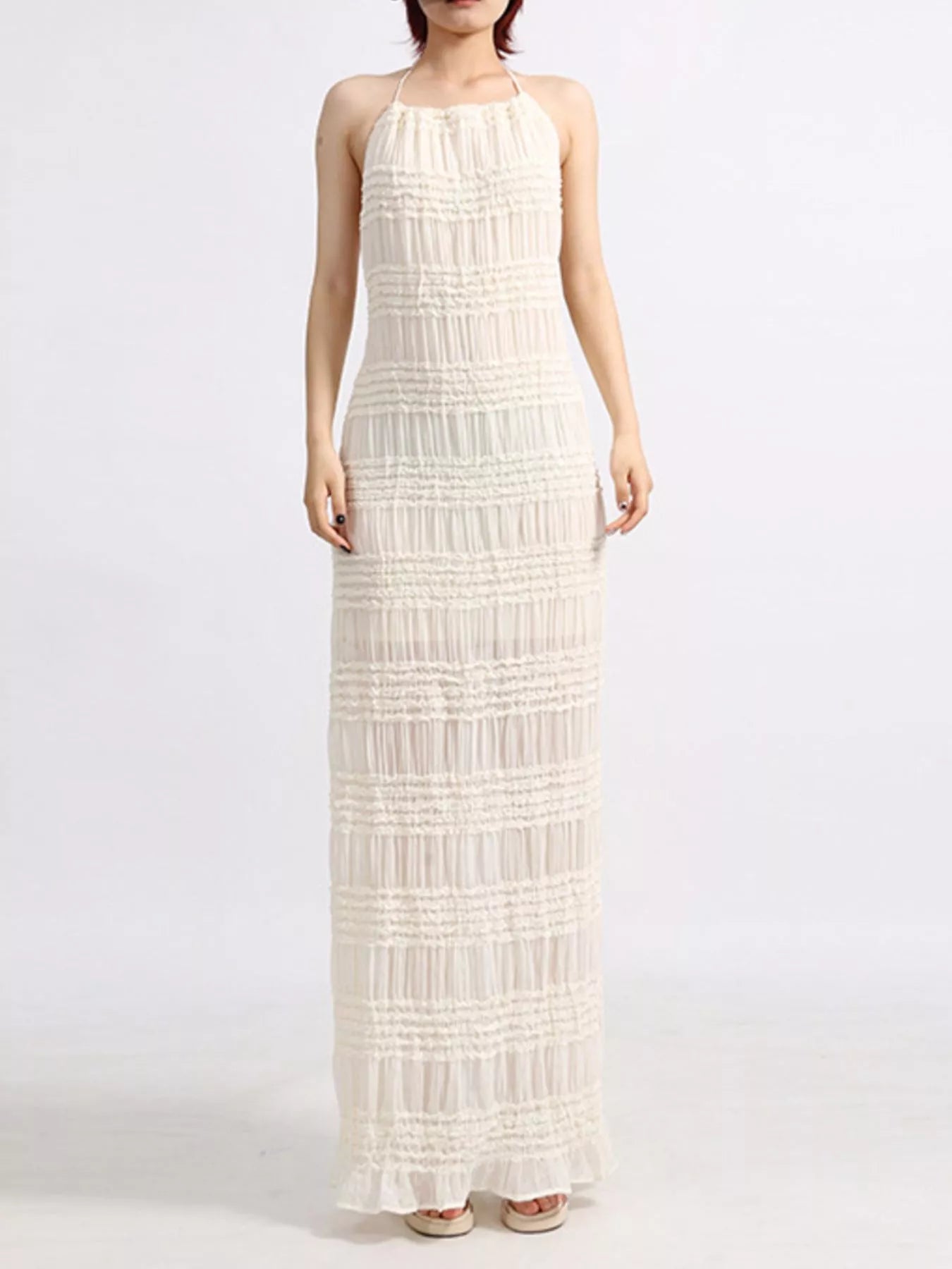 Backless Halter Neck Ruched Maxi Dress