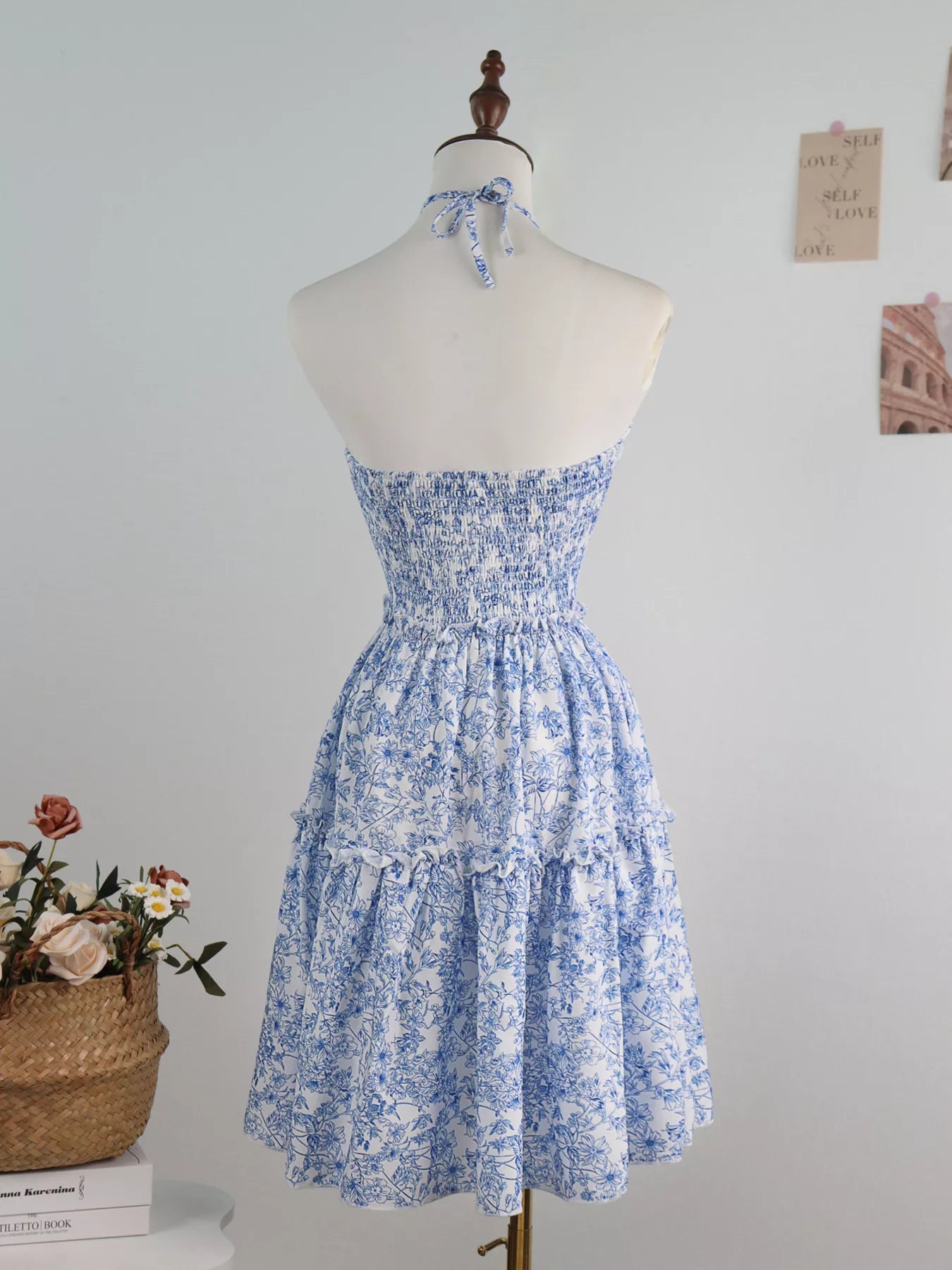 Floral Print Halter Neck Ruffle Hem Summer Dress