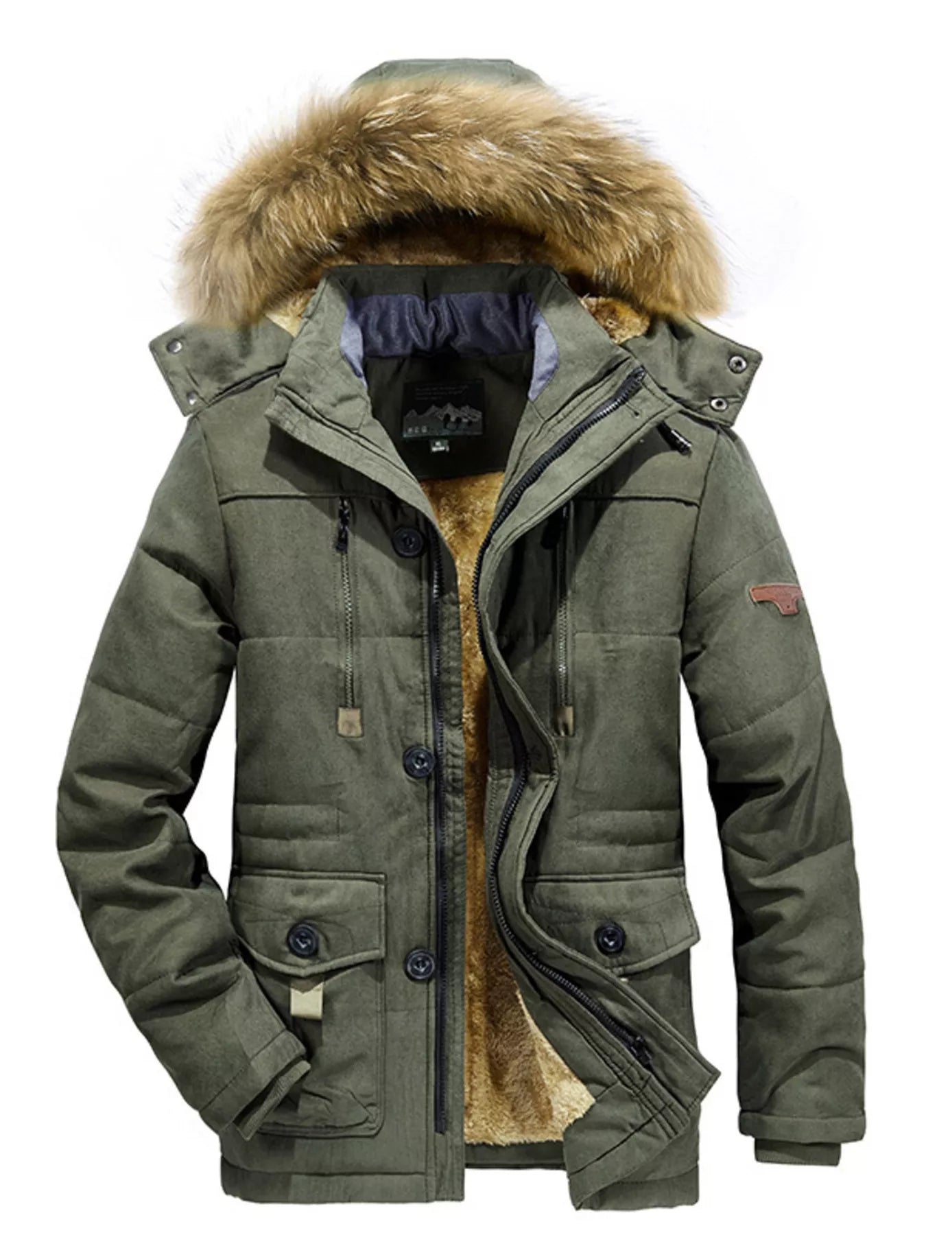 Men's Plus Size Fuzzy Hooded Zip Up Parka Coat
