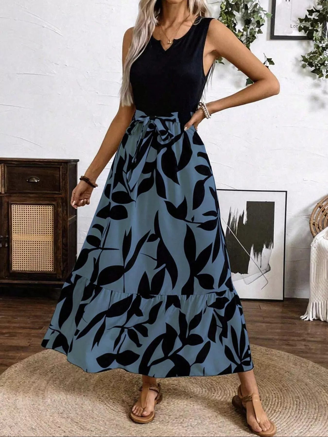 Sleeveless Floral Print Maxi Dress