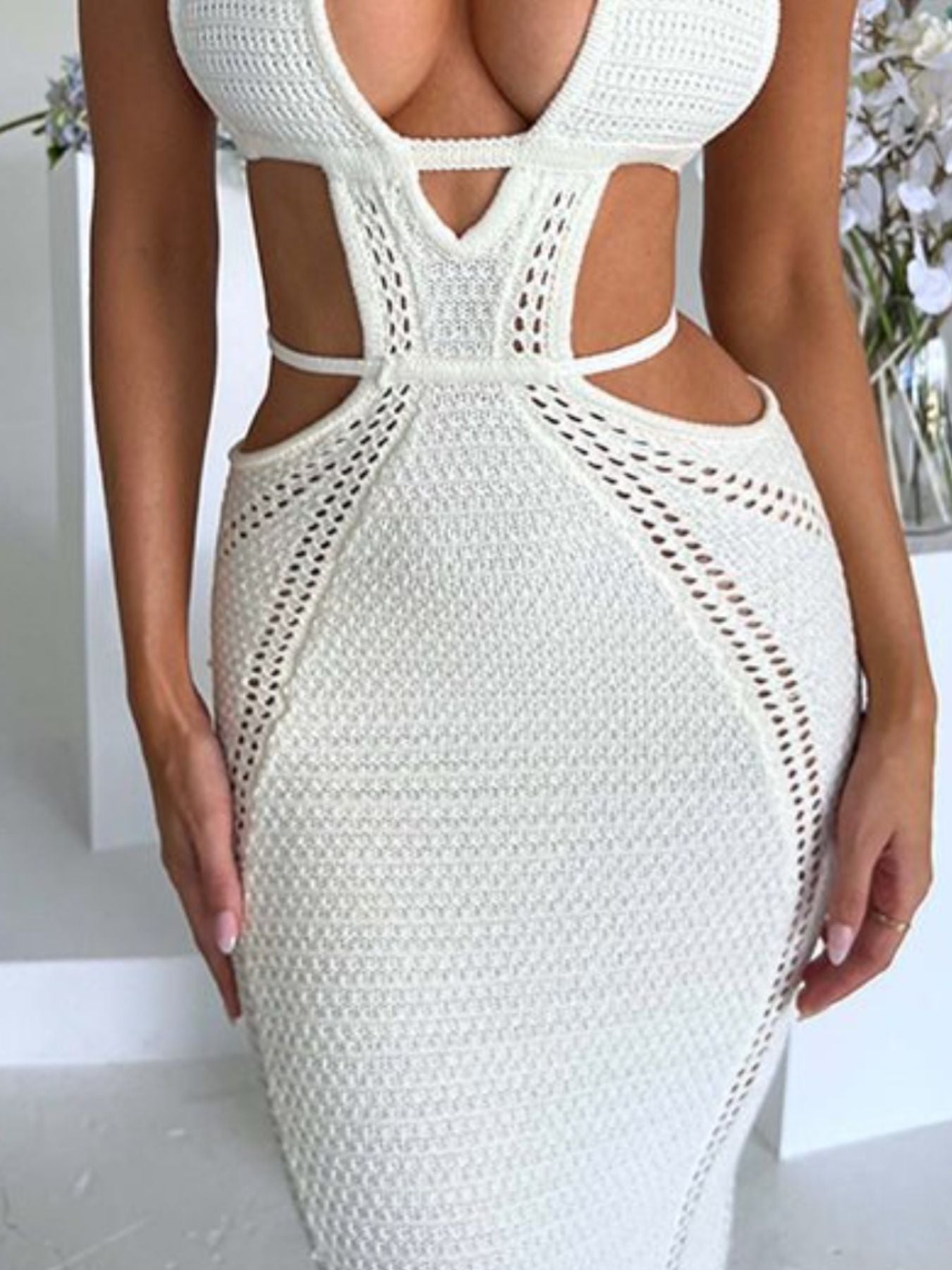 Halter Neck Cutout Knitted Maxi Dress