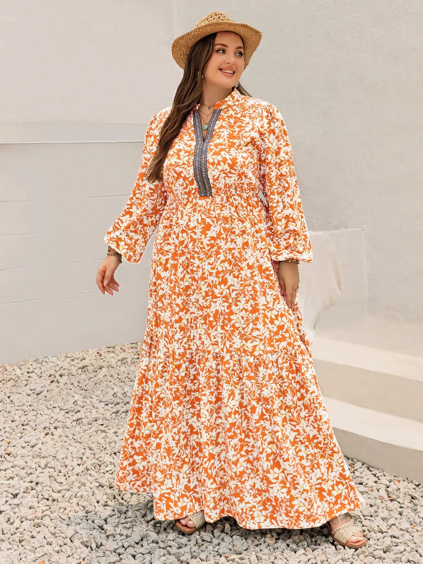 Plus Size Boho Floral Print Maxi Dress