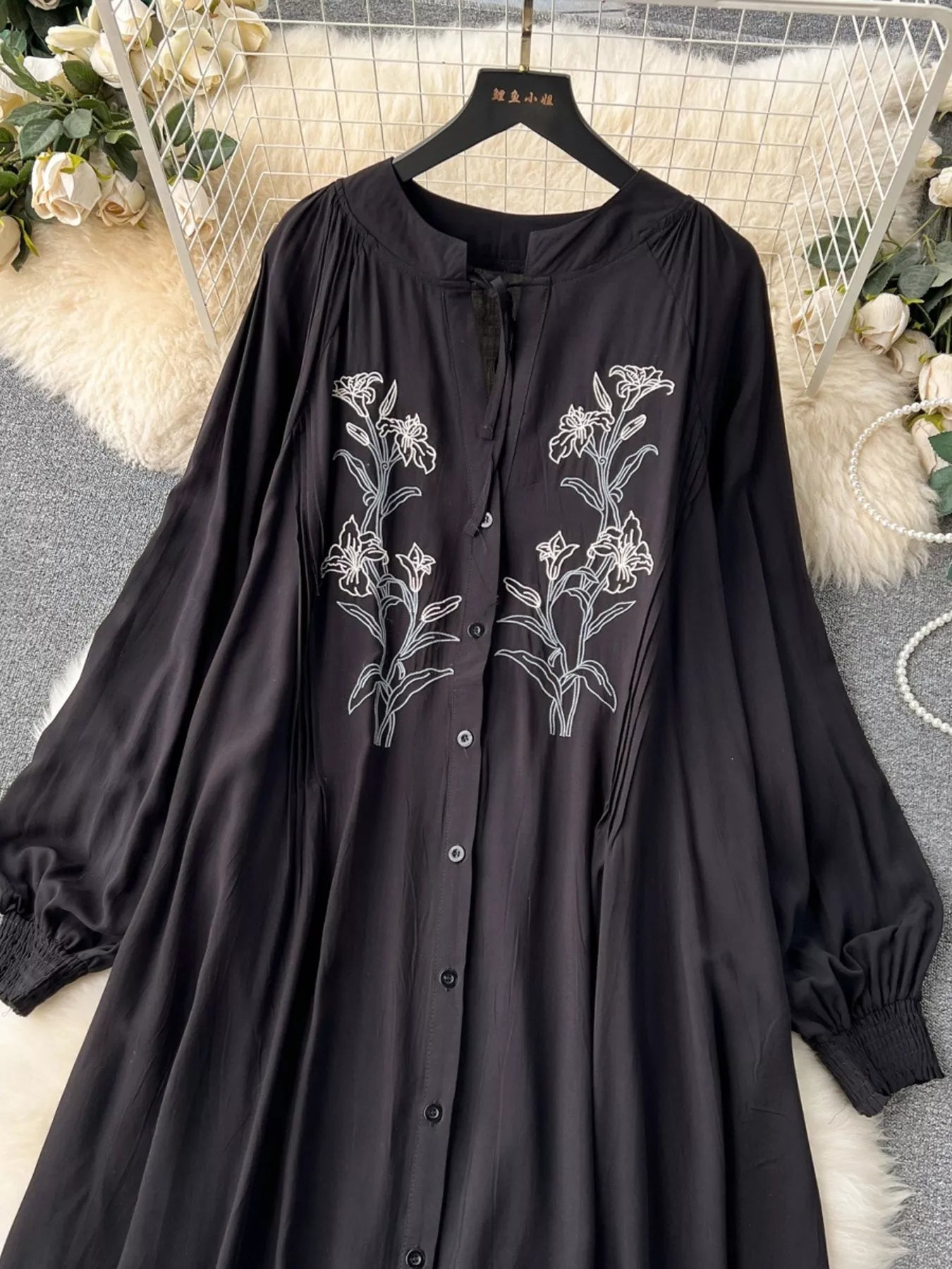 Floral Button Front Long Sleeve Dress