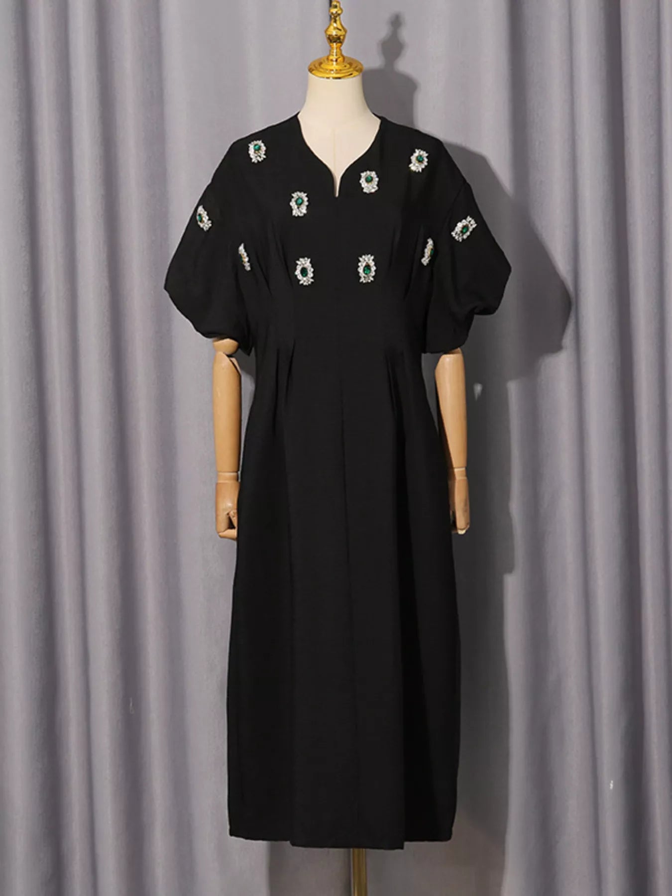 Embellished Puff Sleeve Midi Dress