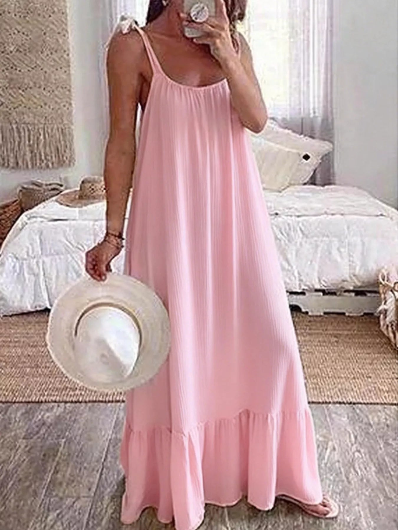 Sleeveless Tie Strap Flowy Maxi Dress