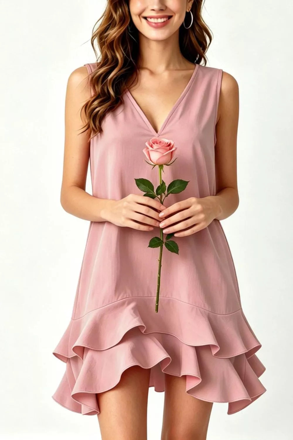Full Size Sleeveless V-Neck Ruffle Hem Mini Dress Plus Size