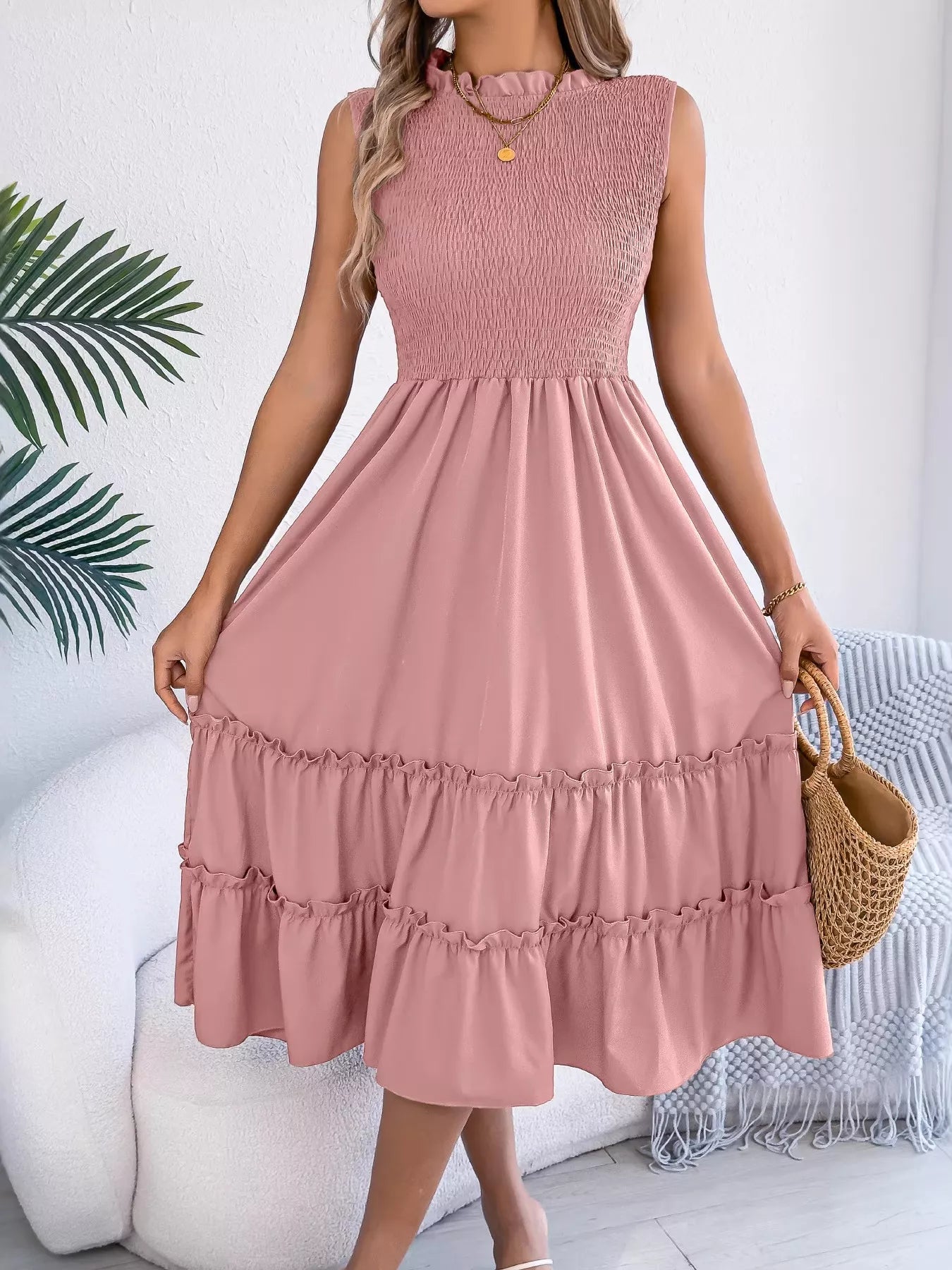 Smocked Sleeveless Tiered Dress