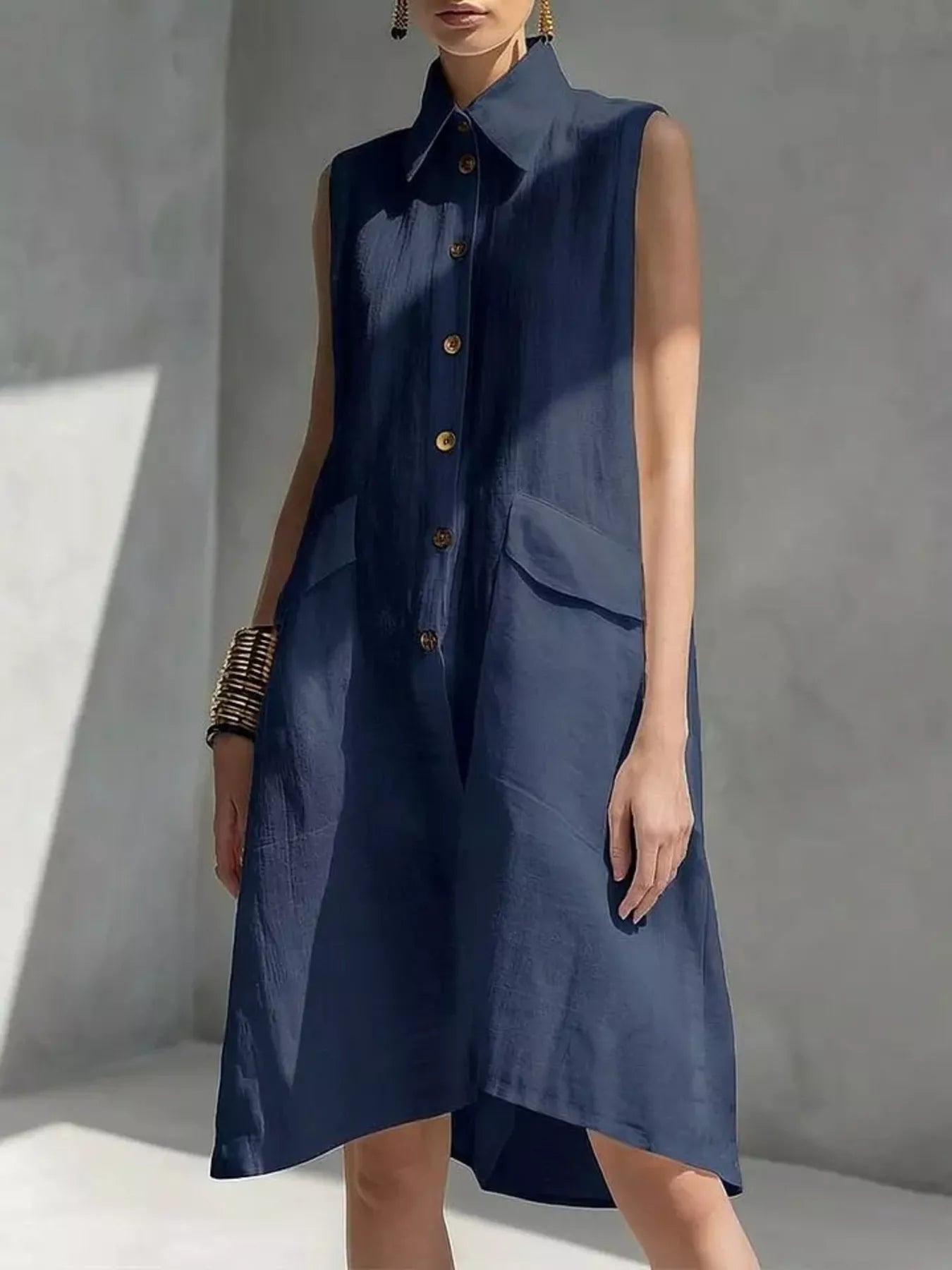 Full Size Button Front Sleeveless Dress Plus Size