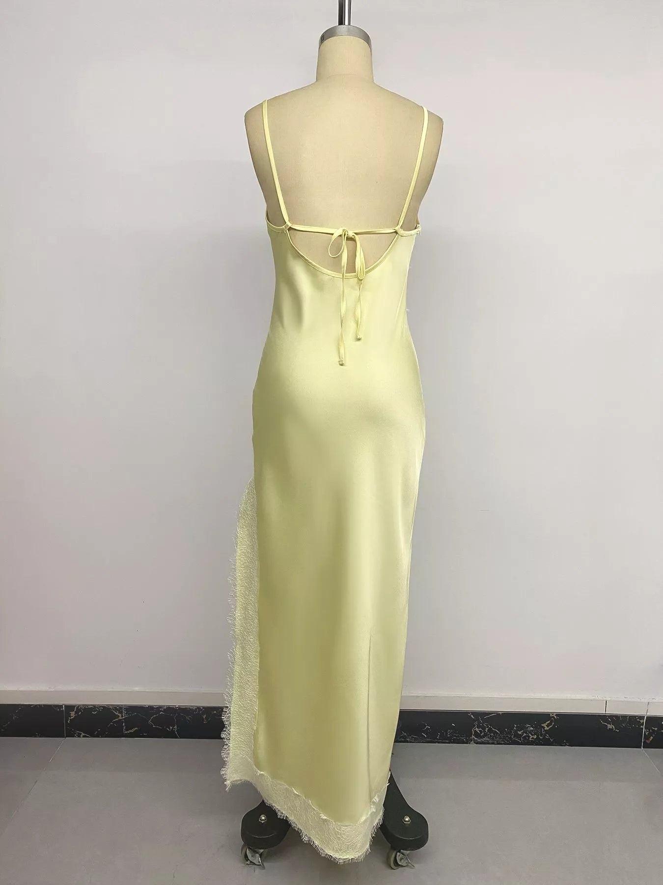 Lace Trimmed Slit Midi Dress