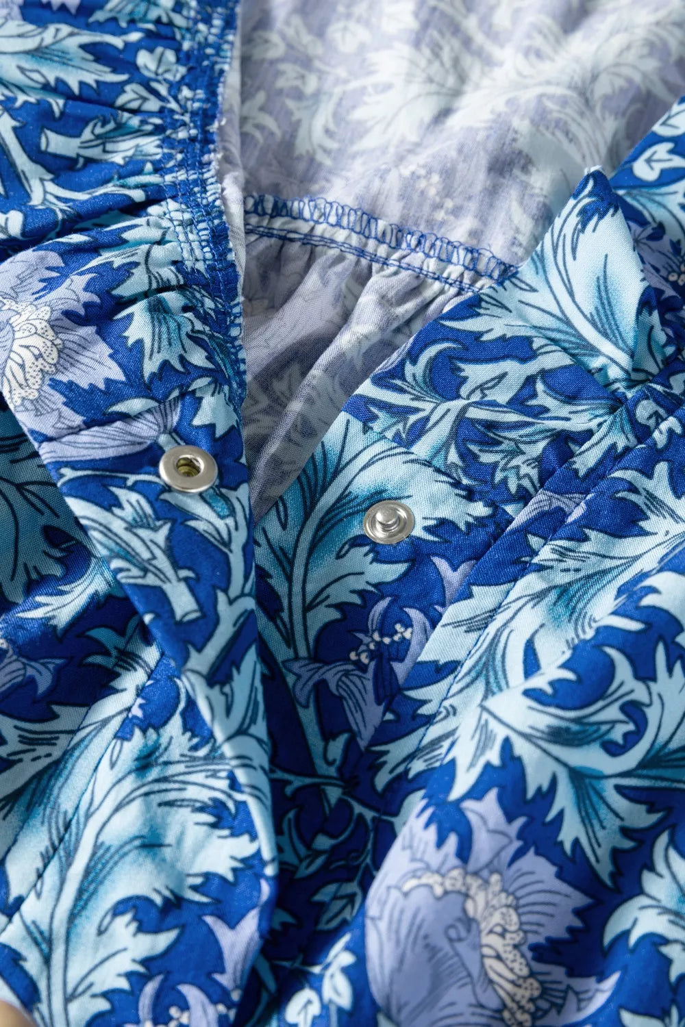Floral Printed Frilled V Neck Bracelet Sleeve Long Dress