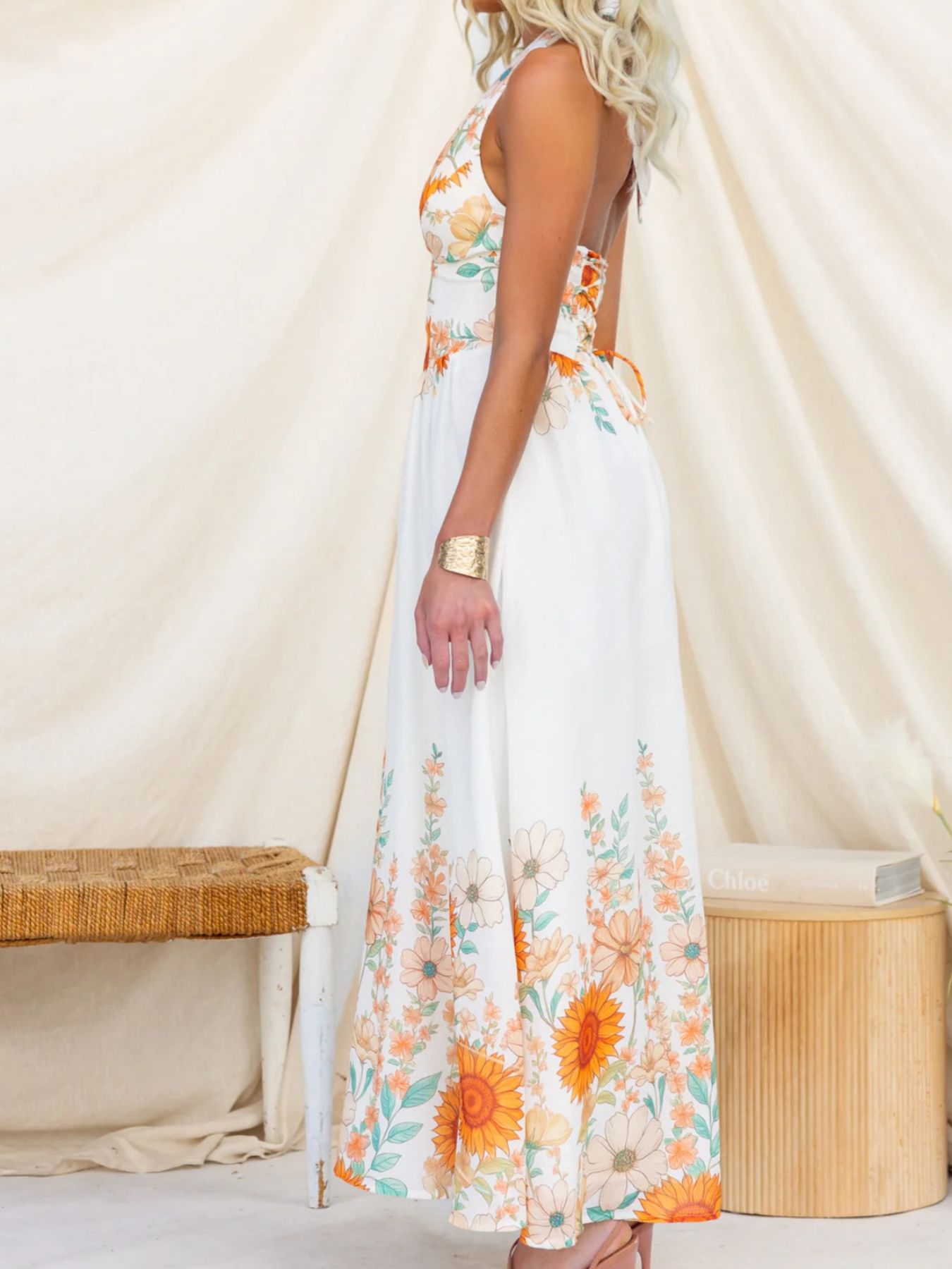 Floral Print Halter Neck Maxi Dress