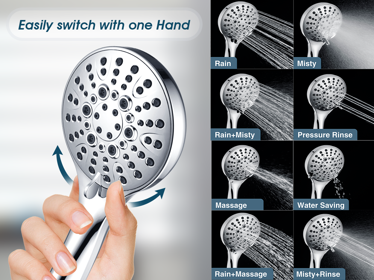 Dual Shower Head with Adjustable Extension Arm, 3-Way Diverter and Hose