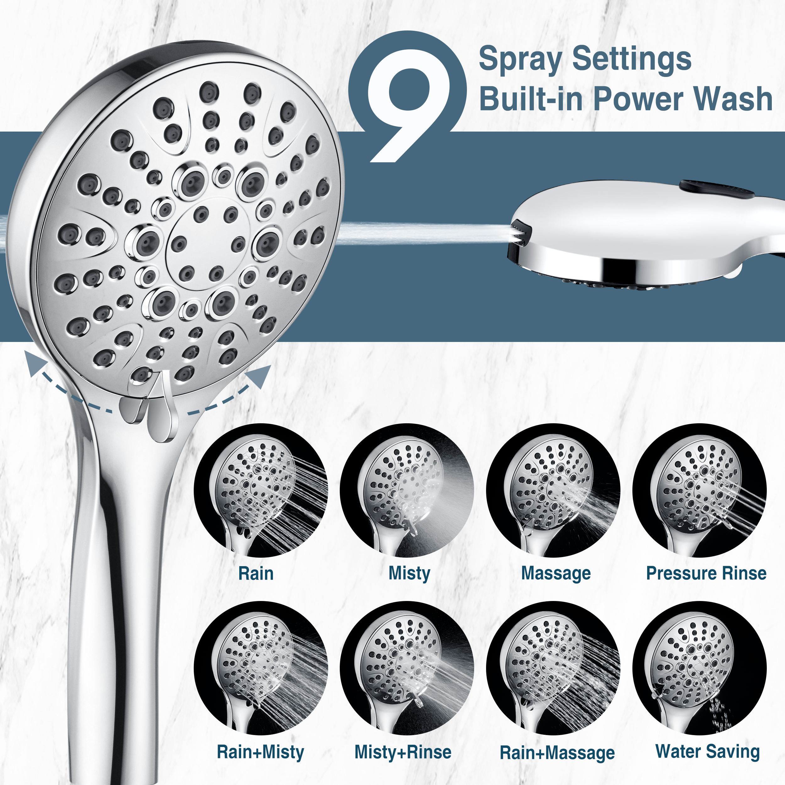 Dual Shower Head with Adjustable Extension Arm, 3-Way Diverter and Hose