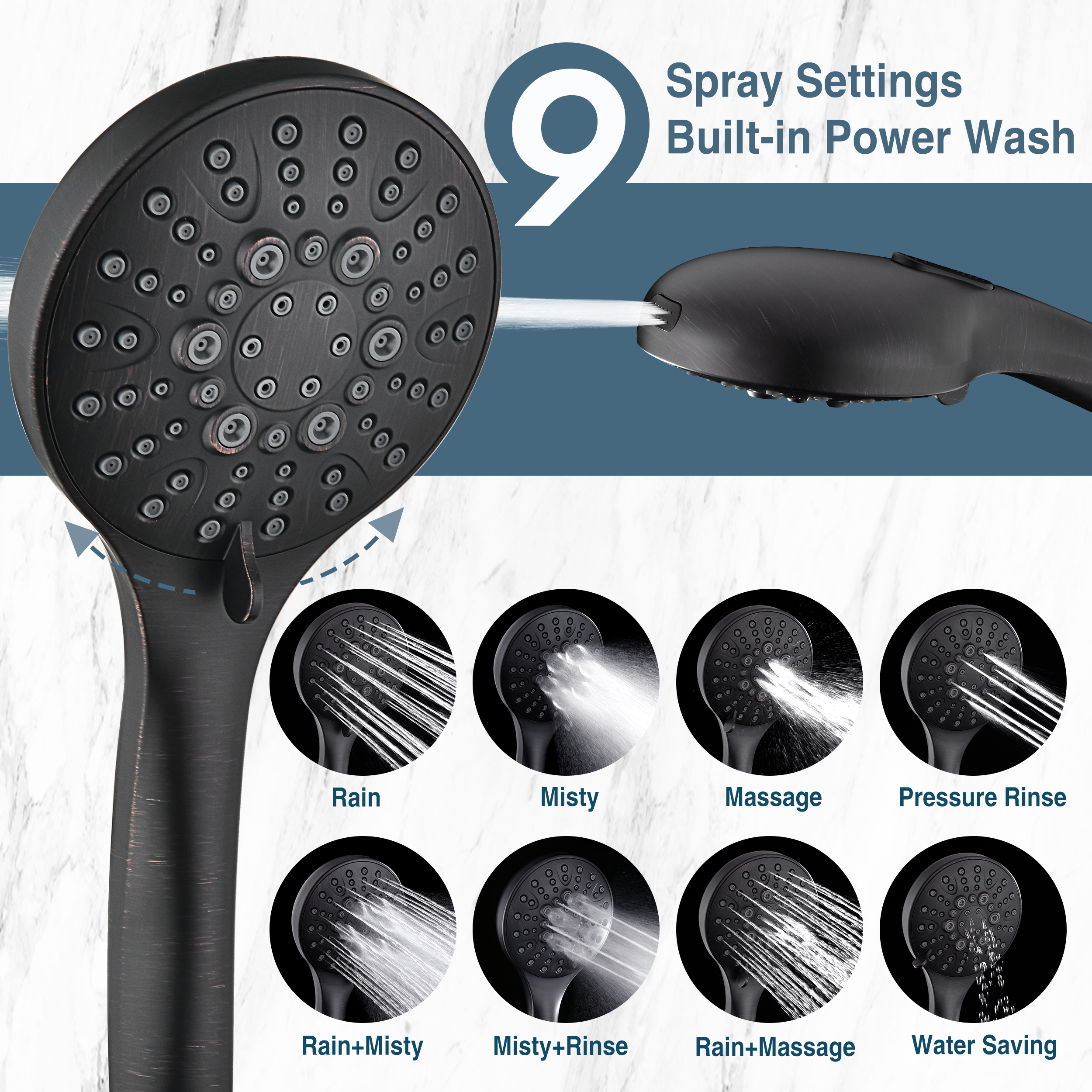 Dual Shower Head with Adjustable Extension Arm, 3-Way Diverter and Hose