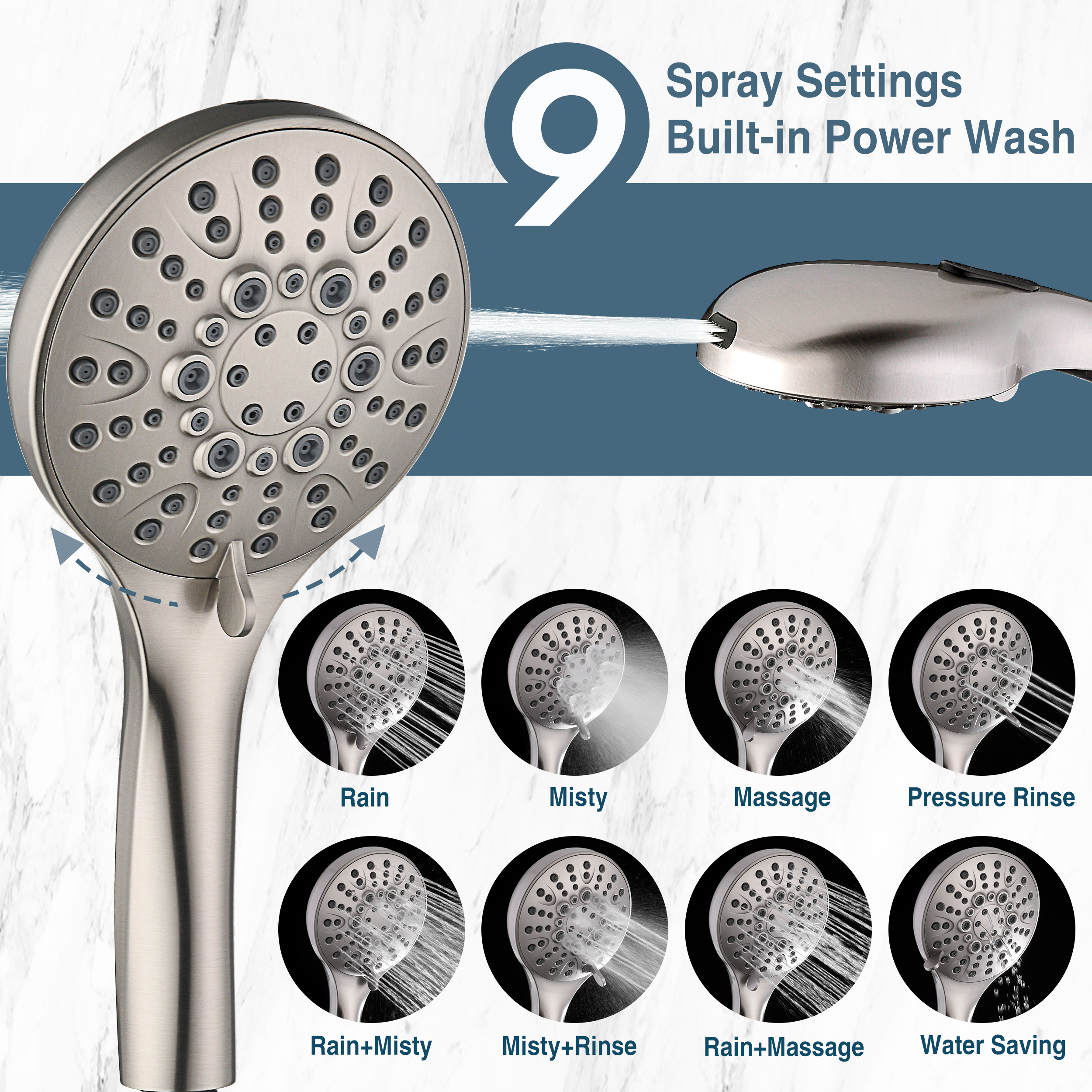 Dual Shower Head with Adjustable Extension Arm, 3-Way Diverter and Hose