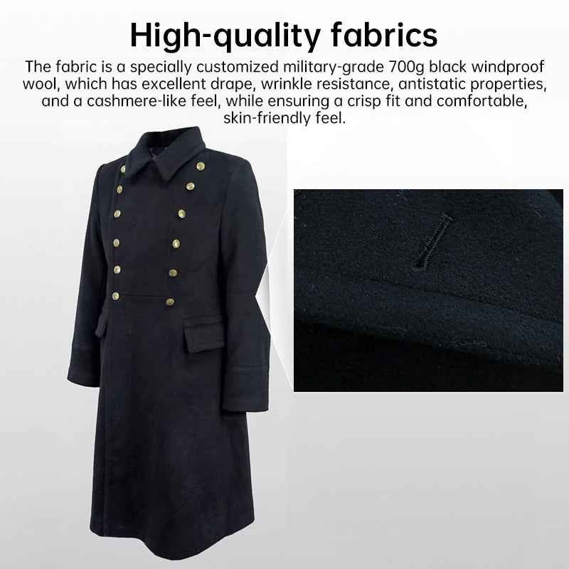 Replica Soviet Navy M69 Officer's Winter Overcoat - Black 12-Button Wool Melton Long Coat