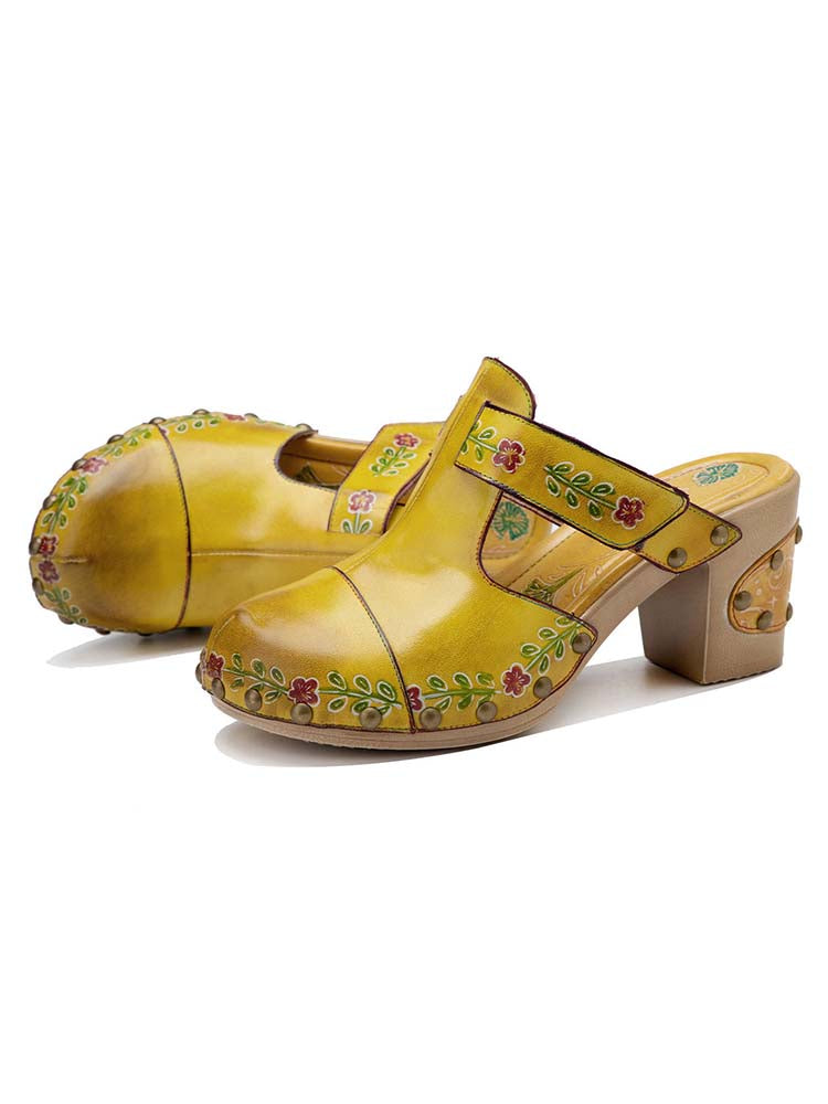 Vintage Handmade Round Toe Floral Slippers